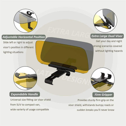 Sun Visor Anti-Glare Extension Shade For Car 2 In 1 Day And Night Shade Protector I Plastic Material I Clipped In Front Side New Arrival