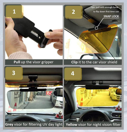 Sun Visor Anti-Glare Extension Shade For Car 2 In 1 Day And Night Shade Protector I Plastic Material I Clipped In Front Side New Arrival