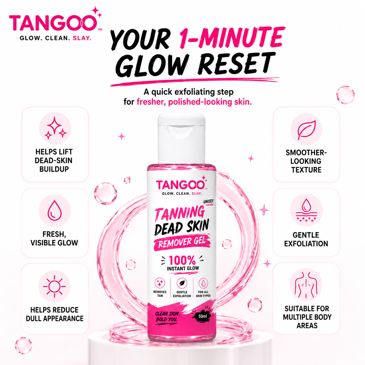 Tangoo Instant Glow Exfoliating Gel – Hand, Neck, Elbow & Knee Care