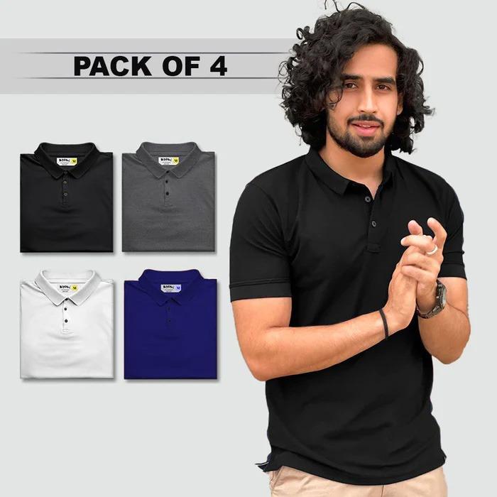 Premium Matty Solid Unisex Polo T-Shirt - Pack of 4 (Buy 2, Get 2 Free) - Original German Fabric - Limited Stock!🔥