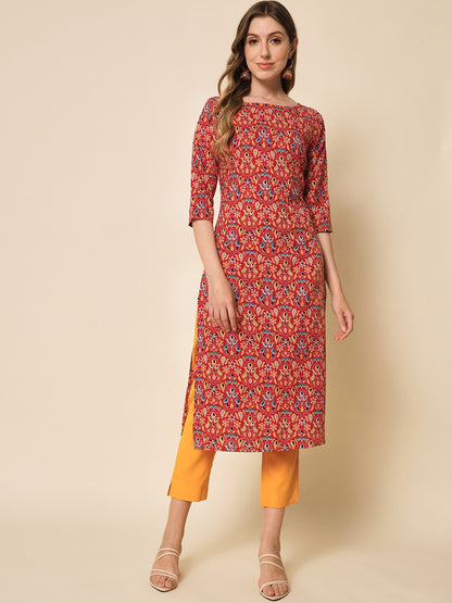 American Crepe & Rasal Net Kurti with Three-Quarter Sleeves