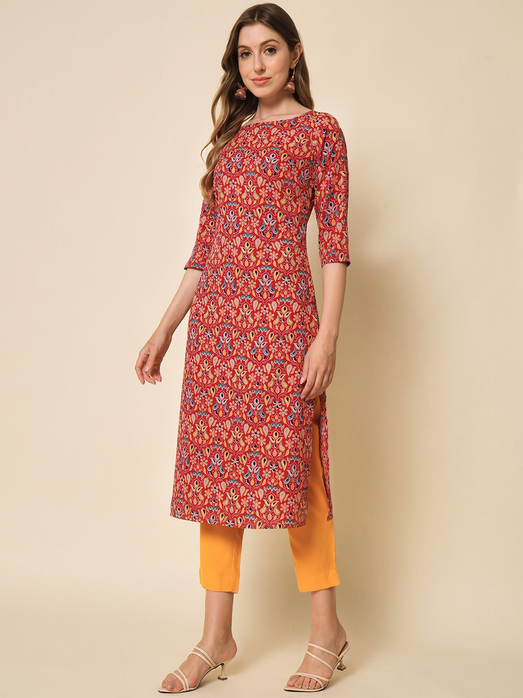 American Crepe & Rasal Net Kurti with Three-Quarter Sleeves