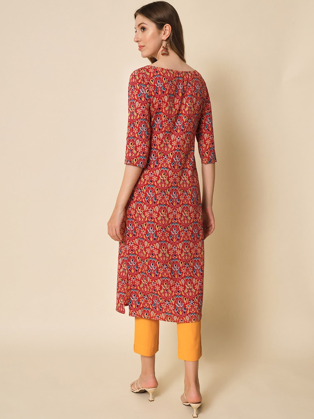 American Crepe & Rasal Net Kurti with Three-Quarter Sleeves